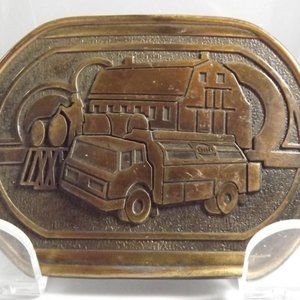 Vintage GULF Fuel Truck Farming Scene Belt Buckle